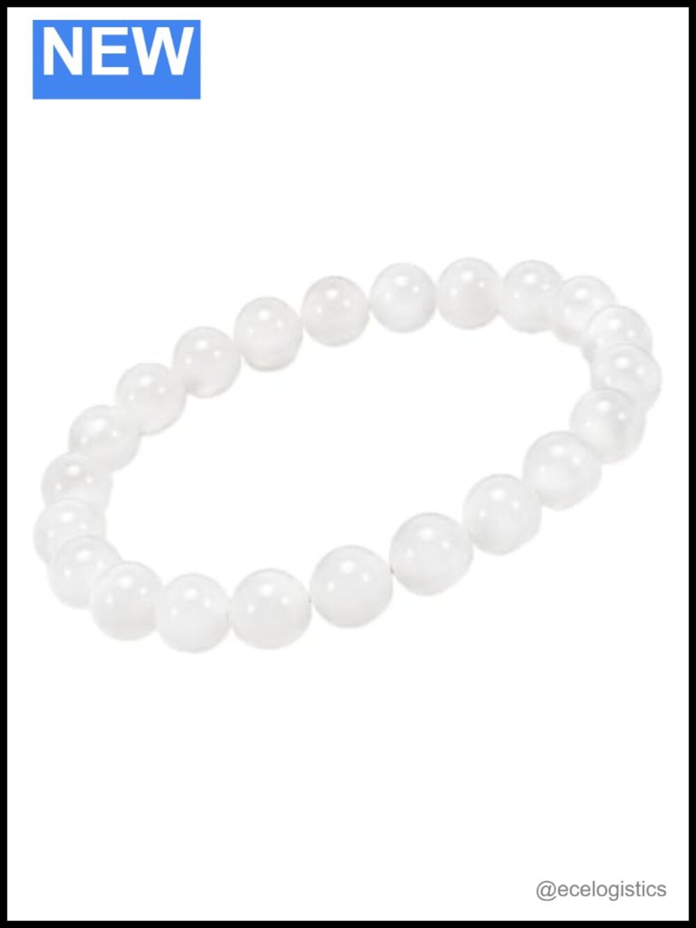 Natural White Jade 10mm Beaded Stretch Bracelet Gemstone Minimalist